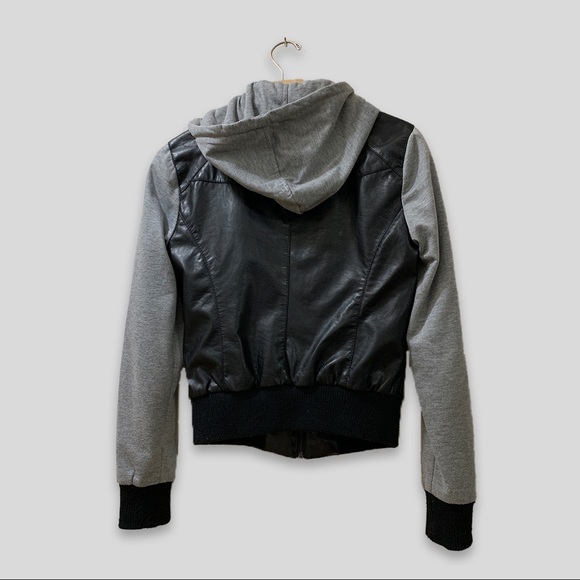 Ci Sono By Cavalini Faux Leather Hooded Jacket - Black/Grey - Picture 2 of 5